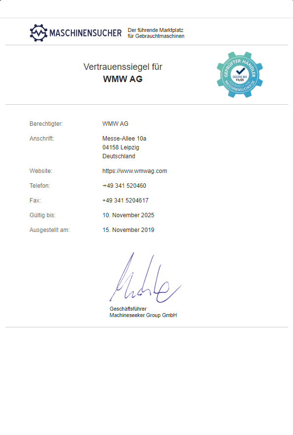 Machineseeker Certificate